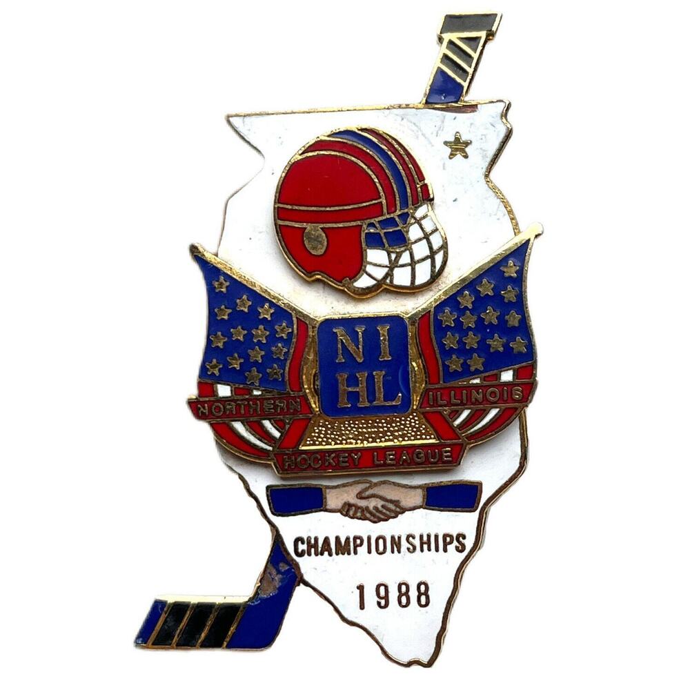 Vintage Northern Illinois Hockey League NIHL Pin Championships 1988 Pinback 3x2